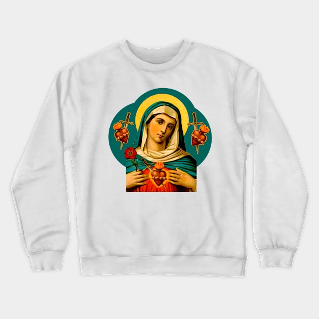 The burning and painful heart of the Virgin Mary of Sorrows Crewneck Sweatshirt by Marccelus